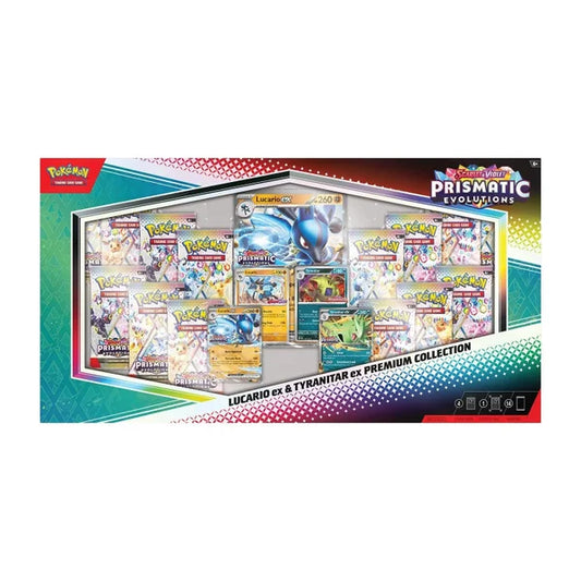 Pokémon Prismatic Evolutions Lucario ex & Tyranitar ex Premium Collection Box